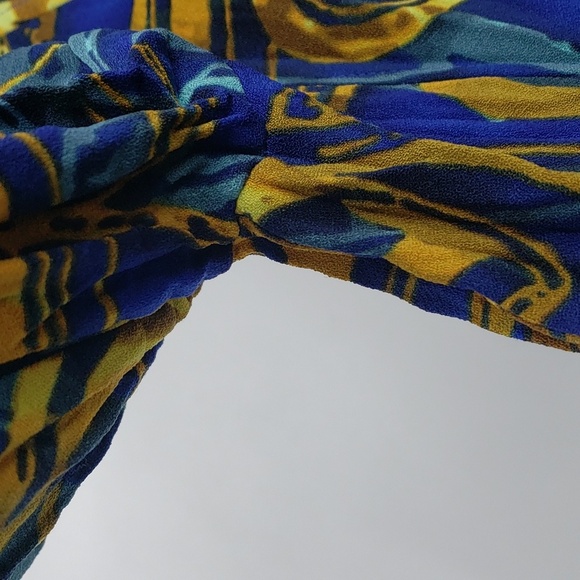 Alberto makali | Blue with yellow pattern long sleeve blazer top - size small - Picture 8 of 11